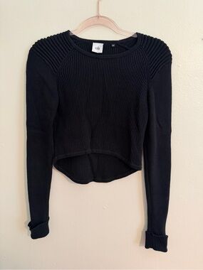 CAbi Black Ribbed Front Cropped Long-Sleeve Sweater (size S)